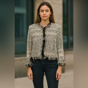 Ball of Cotton Chic Fringed Tweed Linen Blend Jacket.    Size-Medium